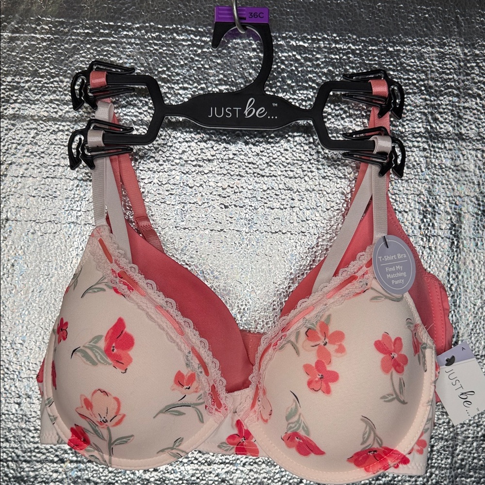Just Be Pink and Cream Floral Bra 2pk 36C